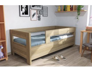 Dubová posteľ Ela s dvoma opierkami a úložným priestorom